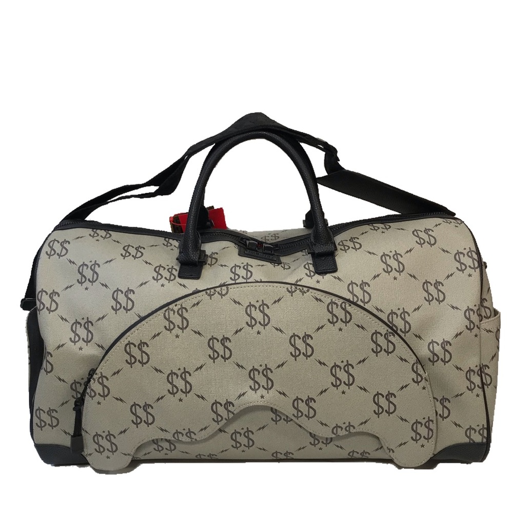 Men’s Sprayground “Double Dollar Sign” full sized duffel bag.